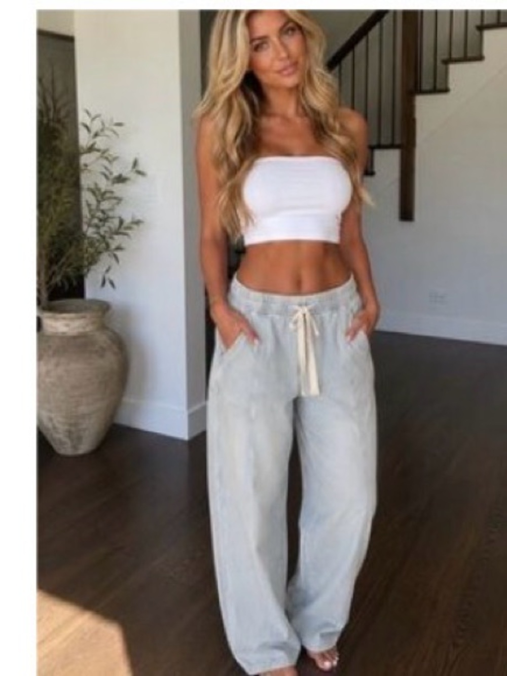 aerie Light Blue Denim Joggers with Drawstring
